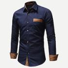Romwe Men Color Block Pocket Detail Shirt