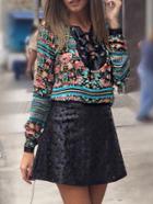 Romwe Long Sleeve Florals Bandage Blouse