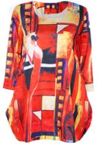 Romwe Lady Print Orange Asymmetric Dress