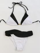Romwe Black And White Triangle Halter Bikini Set