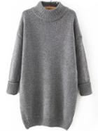Romwe Polo Neck Dropped Shoulder Seam Grey Sweater Dress