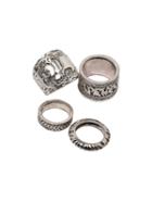 Romwe Silver Vintage Carved Stack Rings
