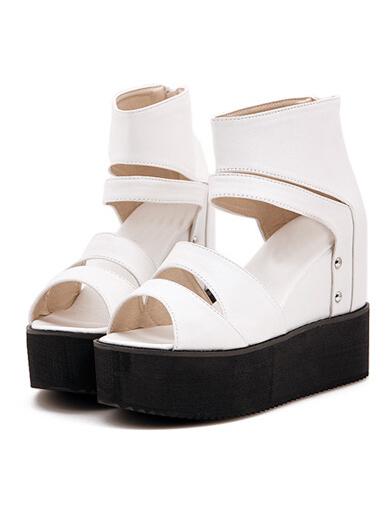Romwe White Back Zipper Wedges Sandals