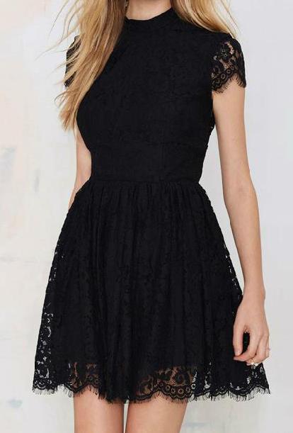 Romwe Stand Collar Backless Lace Dress