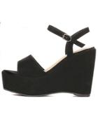 Romwe Black Suede Ankle Strap Wedges Sandals