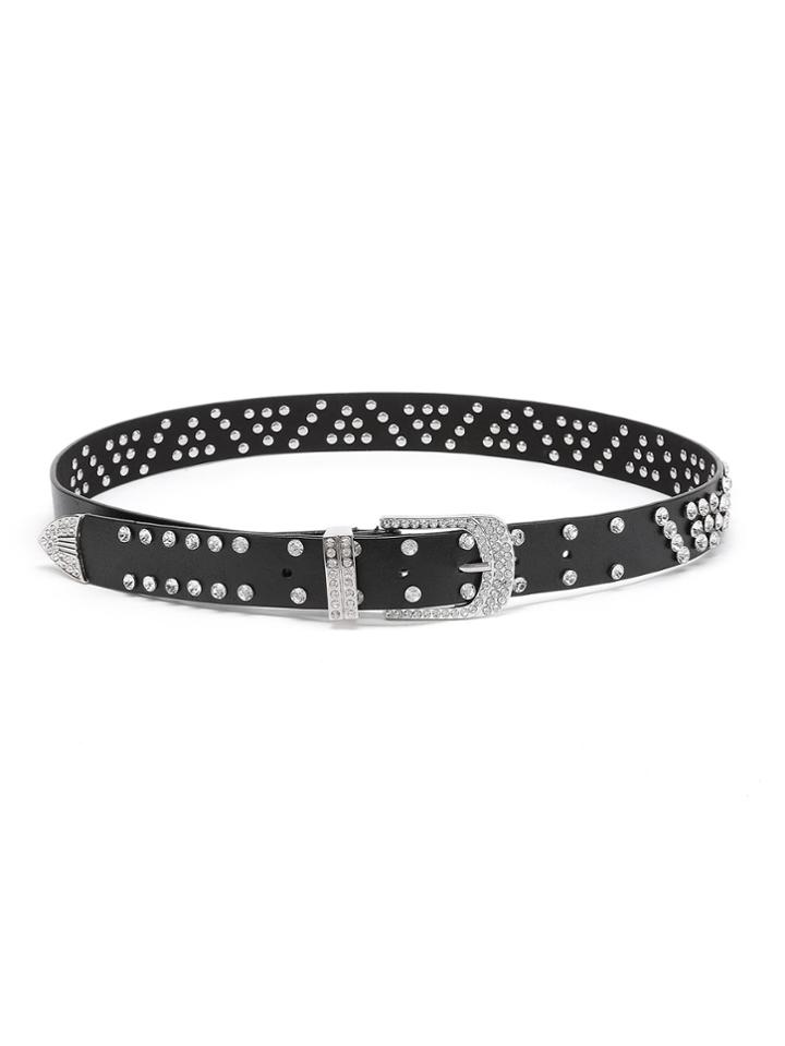 Romwe Rhinestone Embellished Pu Belt