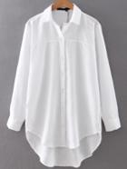 Romwe White Button Up High Low Blouse