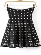 Romwe Heart Print Knit Black Skirt