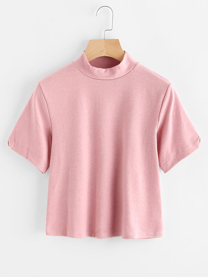 Romwe High Neck Basic Tee