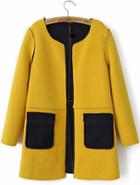 Romwe Yellow Pocket Colorblock Reversible Coat