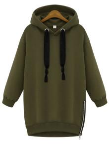 Romwe Hooded Eyelet Zipper Loose Sweatshirt