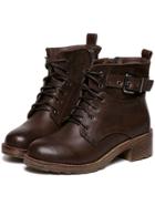 Romwe Brown Lace Up Buckle Strap Boots