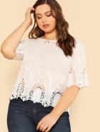 Romwe Lace Insert Embroidered Top