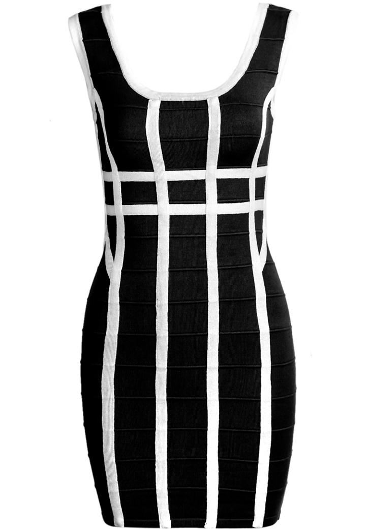 Romwe Vertical Stripe Bodycon Black Dress