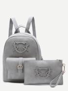 Romwe Grey Cartoon Patch Front Pocket Two Piece Backpack