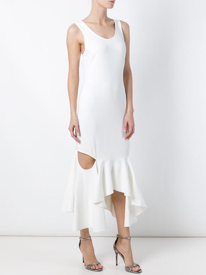 Romwe White Cutout Ruffled Hem Dress