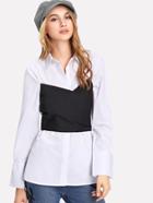 Romwe Cross Wrap Contrast 2 In 1 Shirt