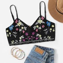 Romwe Floral Embroidery Cami Top