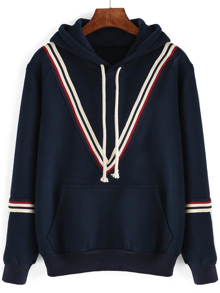Romwe Hooded V Pattern Loose Sweatshirt