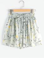 Romwe Ditsy Print Pleated Shorts With Drawstring Waist
