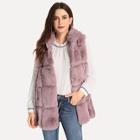 Romwe Quilted Faux Fur Vest With Hood