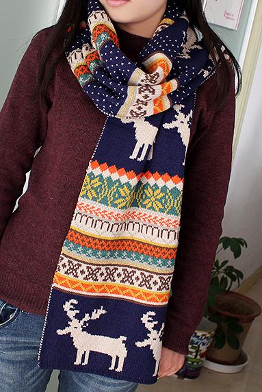 Romwe Deer Print Navy Scarf
