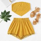 Romwe Knot Solid Tube Top With Shorts