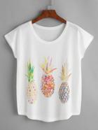 Romwe Cap Sleeve Pineapple Print Tshirt