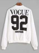 Romwe White Number Letter Print Back Bomber Jacket