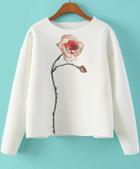 Romwe Rose Print White Sweatshirt