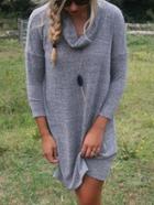 Romwe Draped Neck Long Sleeve Shift Dress