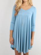 Romwe Blue V-neck Long Sleeve Tshirt Dress