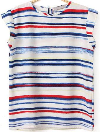 Romwe Multicolor Striped Slim T-shirt