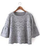 Romwe Bell Sleeve Hollow Grey Sweater