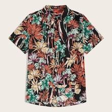 Romwe Guys Button Botanical Print Shirt