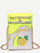 Romwe Yellow Embroidered Milk Carton Bag With Chain