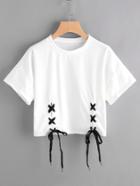 Romwe Double Grommet Lace Up Hem Tee