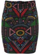 Romwe Tribal Print Zipper Bodycon Skirt