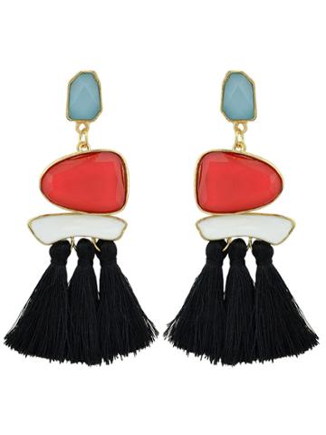 Romwe Red-black Bohemian Style Ethnic Statement Big Tassel Drop Earrings