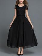 Romwe Black Lace Overlay Chiffon A Line Dress