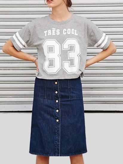 Romwe Varsity Drop Shoulder Crop T-shirt