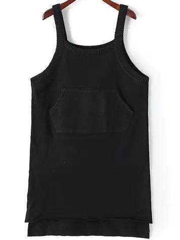 Romwe Strap Dip Hem Black Sweater Dress