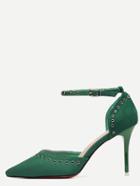 Romwe Green Pointed Toe Ankle Strap Pumps