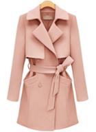 Romwe Belted Pockets Pink Trench Coat