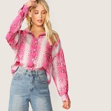 Romwe Snakeskin Print Dip Hem Shirt