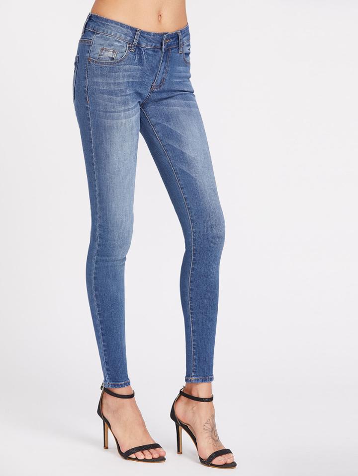 Romwe Low Rise Bleach Wash Skinny Jeans