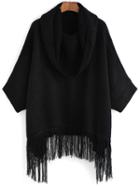 Romwe High Neck Tassel Black Sweater