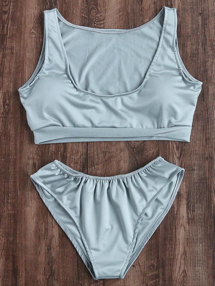 Romwe Scoop Neck Crop Tankini Set