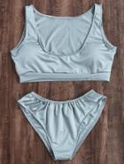 Romwe Scoop Neck Crop Tankini Set