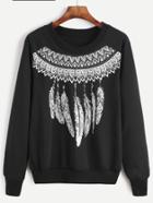 Romwe Black Tribal Print Sweatshirt